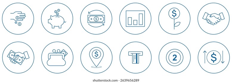E-commerce and Payment Vector Graphics . money icon set. containing cash, saving, wallet, transfer, withdraw icons. 