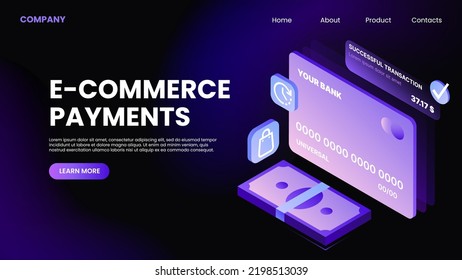 E-Commerce Payments. Gradient Landing WebPage Template. Vector illustration
