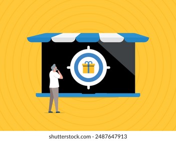 E-commerce personalization showing customer experience, AI recommendations, online shopping. Customization in marketing and gifting in retail e-commerce. Modern flat vector illustration