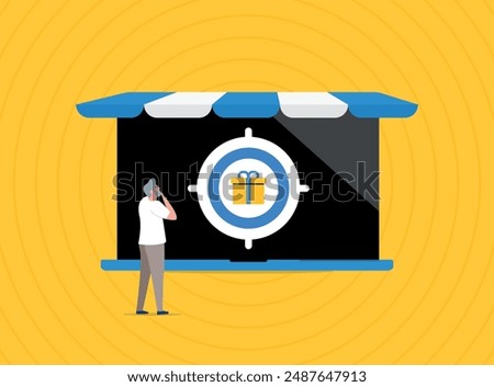 E-commerce personalization showing customer experience, AI recommendations, online shopping. Customization in marketing and gifting in retail e-commerce. Modern flat vector illustration