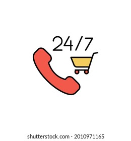 E-commerce phone, grocery cart color vector icon.