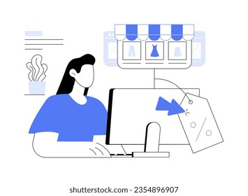 E-commerce platform abstract concept vector illustration. Man checking clothes sale on website, professional e-commerce app, modern IT technology, make purchase online abstract metaphor.