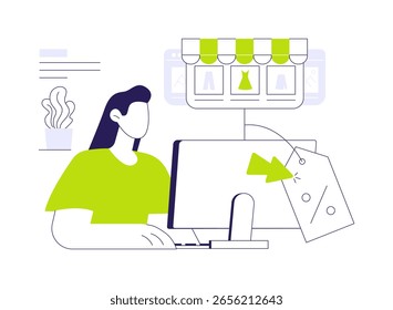 E-commerce platform abstract concept vector illustration. Man checking clothes sale on website, professional e-commerce app, modern IT technology, make purchase online abstract metaphor.