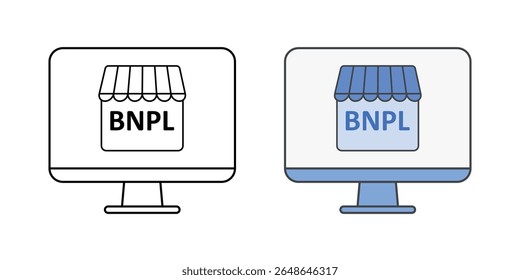 Ícone da plataforma de e-commerce com o logotipo BNPL, ideal para compras on-line, finanças digitais e comprar agora pague as ilustrações da plataforma mais tarde.