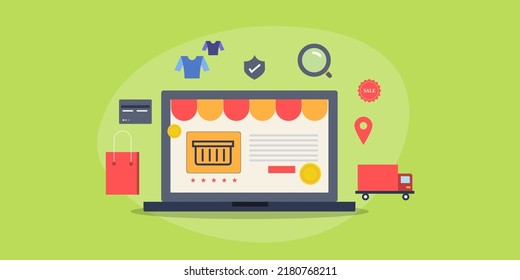 ECommerce Platform. ECommerce Website Management, Online Store Front, CMS For ECommerce Website - Flat Design Vector Illustration With Icons