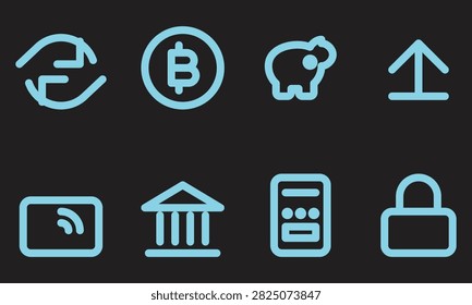 E-commerce product category line icon set,Digital payment and banking line icon set