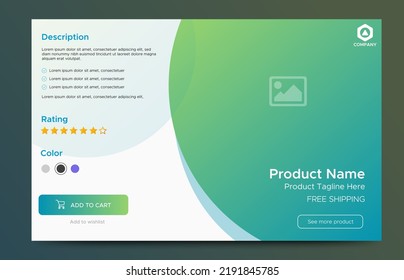 Ecommerce Product Details Page With Price And Place For Image. Attractive Page And Card UI Design With Gradient Green For Website, Landing Page Or Card. Vector EPS