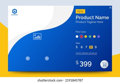 Ecommerce Product Details Page With Price And Place For Image. Attractive Page And Card UI Design With Gradient Blue For Website, Landing Page Or Card. Vector EPS