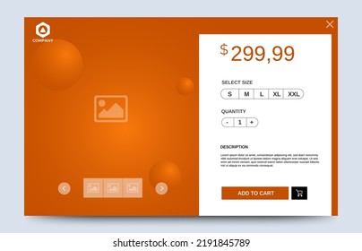 Ecommerce Product Details Page With Price And Place For Image. Attractive Page And Card UI Design With Gradient Orange For Website, Landing Page Or Card. Vector EPS