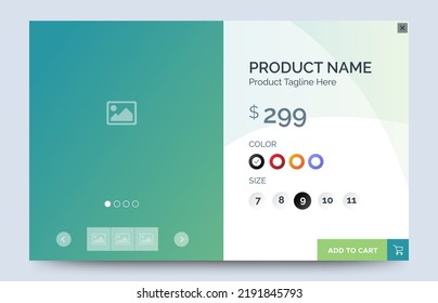 Ecommerce Product Details Page With Price And Place For Image. Attractive Page And Card UI Design With Gradient Green For Website, Landing Page Or Card. Vector EPS