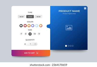 Ecommerce product details page with price and place for image. Attractive page and card UI design with gradient purple for website, landing page or card. vector