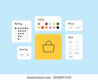 Ecommerce Product Filters - help customers sort offerings by attributes, easing search and boosting sales. Price, rating, color, sizes and other thematic filters in marketplaces and online shops