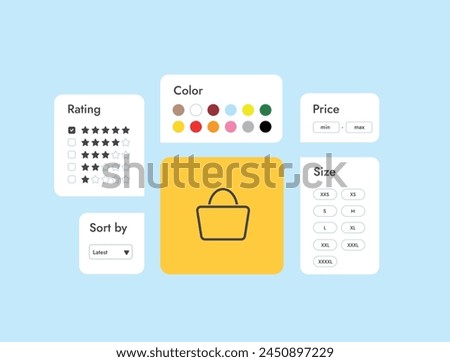 Ecommerce Product Filters - help customers sort offerings by attributes, easing search and boosting sales. Price, rating, color, sizes and other thematic filters in marketplaces and online shops