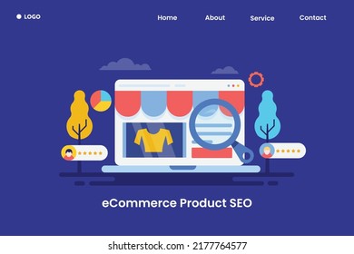 eCommerce Product SEO, eCommerce marketing, eCommerce Shop optimization - flat design vector illustration background
