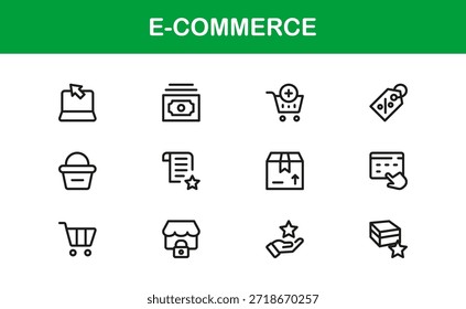 E-Commerce Professional Line Icon Set mit modernem Minimaldesign, einzigartigen Vektorgrafiken und klaren Umrissen für digitale Premiumprojekte und Branding