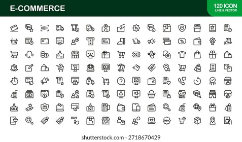 E-Commerce Professional Line Icon Set with modern minimal designs, unique vector illustrations, and clean outlines for premium digital projects and branding
