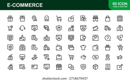 E-Commerce Professional Line Icon Set mit modernem Minimaldesign, einzigartigen Vektorgrafiken und klaren Umrissen für digitale Premiumprojekte und Branding