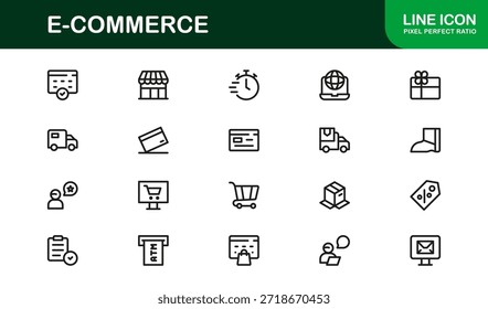 Conjunto de iconos de línea de Profesional de comercio electrónico con diseños mínimos modernos, Ilustraciones vectoriales únicas y contornos limpios para proyectos digitales y marcas premium