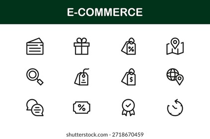 E-Commerce Professional Line Icon Set with modern minimal designs, unique vector illustrations, and clean outlines for premium digital projects and branding