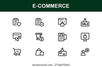 E-Commerce Professional Line Icon Set with modern minimal designs, unique vector illustrations, and clean outlines for premium digital projects and branding