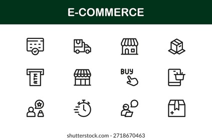 Conjunto de iconos de línea de Profesional de comercio electrónico con diseños mínimos modernos, Ilustraciones vectoriales únicas y contornos limpios para proyectos digitales y marcas premium