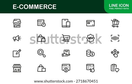 E-Commerce Professional Line Icon Set with modern minimal designs, unique vector illustrations, and clean outlines for premium digital projects and branding