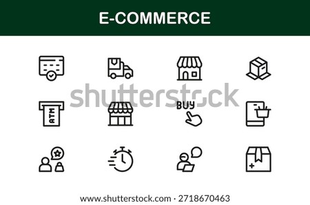 E-Commerce Professional Line Icon Set with modern minimal designs, unique vector illustrations, and clean outlines for premium digital projects and branding