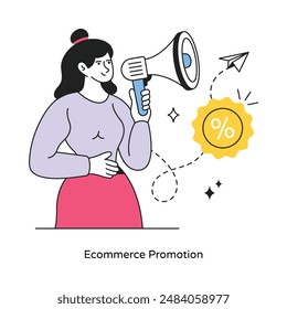 Vector de concepto abstracto de promoción de comercio electrónico en una ilustración de stock de estilo plano