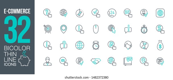 e-commerce promotion shopping outline flat icons set. Thin line design logo icon pictogram set internet e-commerce shopping icons isolated on white. outline logo symbols for web mobile app application