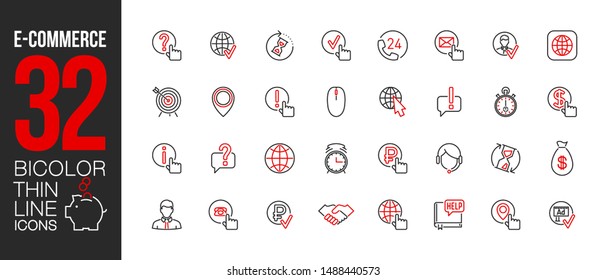 e-commerce promotion shopping outline flat icons set. Thin line design logo icon pictogram set internet e-commerce shopping icons isolated on white. outline logo symbols for web mobile app application