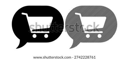 Ecommerce purchase notification, store checkout alert, digital retail chat, buy symbol