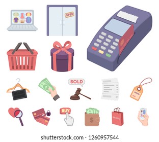 E-commerce, Purchase and sale cartoon icons in set collection for design. Trade and finance vector symbol stock web illustration.