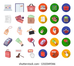 E-commerce, Purchase and sale cartoon,flat icons in set collection for design. Trade and finance vector symbol stock web illustration.