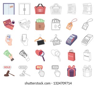E-commerce, Purchase and sale cartoon,outline icons in set collection for design. Trade and finance vector symbol stock web illustration.