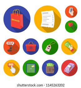 E-commerce, Purchase and sale flat icons in set collection for design. Trade and finance vector symbol stock web illustration.