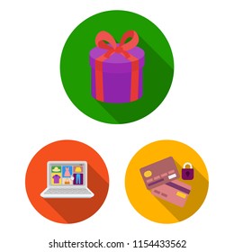 E-commerce, Purchase and sale flat icons in set collection for design. Trade and finance vector symbol stock web illustration.