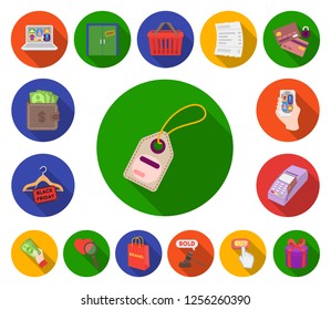 E-commerce, Purchase and sale flat icons in set collection for design. Trade and finance vector symbol stock web illustration.