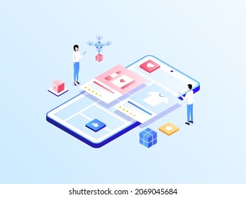 E-Commerce Rating Isometric Illustration Light Gradient. Suitable for Mobile App, Website, Banner, Diagrams, Infographics, and Other Graphic Assets.