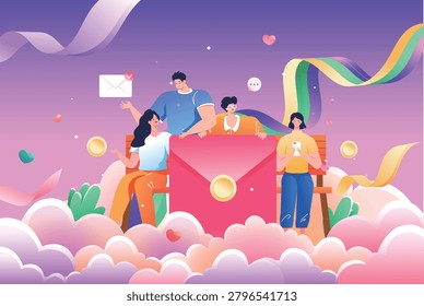 E-commerce Red Envelope Vector Illustration