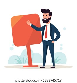 E-Commerce Related Vector Icon. Sales man illustration in flat style. Sales man standing near the huge sale or discount sign