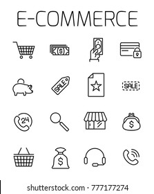 E-commerce related vector icon set. Well-crafted sign in thin line style with editable stroke. Vector symbols isolated on a white background. Simple pictograms.