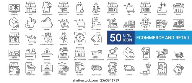 Ecommerce and retail icon collection set with Online Shopping, Marketplace, Cart, Grocery, Payment