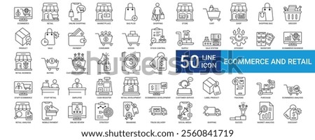 Ecommerce and retail icon collection set with Online Shopping, Marketplace, Cart, Grocery, Payment