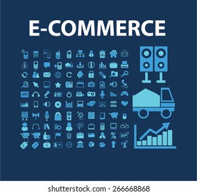 e-commerce, retail, logistics, store, shop isolated icons, signs, illustrations concept website internet design set, vector