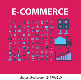 e-commerce, retail, store, shop icons, signs, illustrations set, vector