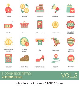 E-commerce retro icon set. 
