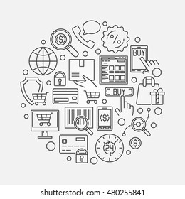 E-commerce round illustration. Vector thin line online shopping symbol made with ecommerce icons