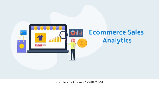 ECommerce Sales Analytics, ECommerce Website Marketing, Conversion Analysis - Conceptual Vector Banner Illustration With Icons