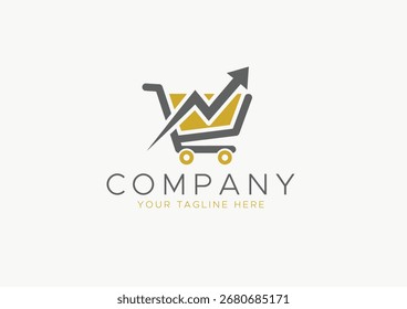 E-commerce and Sales Growth  vector Logo Design, Abstract Shopping Cart with Rising Graph and Upward Arrow Symbol