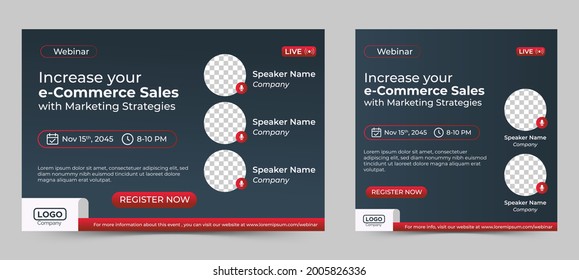 
Ecommerce Sales Marketing live webinar banner invitation and social media post template. Business webinar invitation design. Vector EPS 10